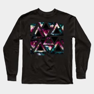 Watercolor Triangles, Galaxy and Black Dots Long Sleeve T-Shirt